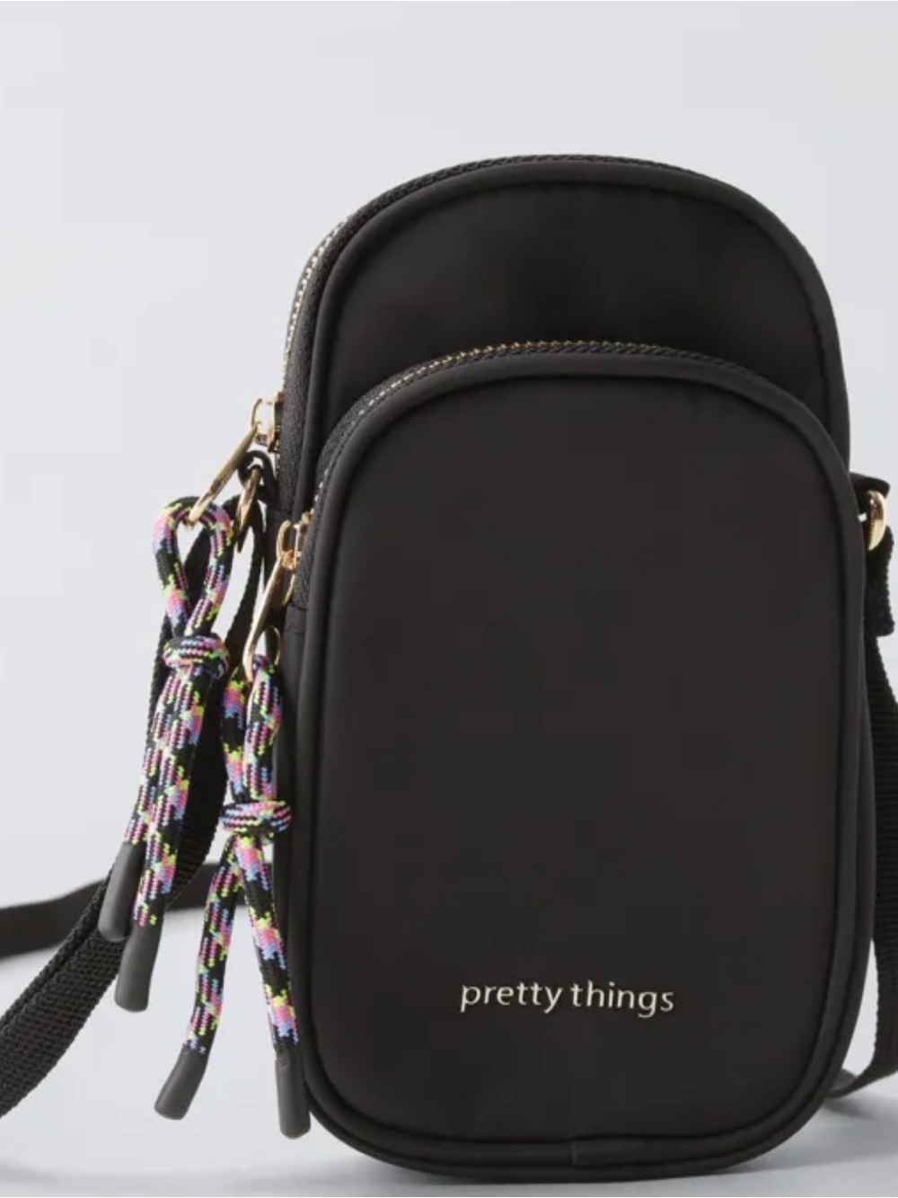 Zara Black Crossbody Phone Pouch with Braided Zipper Pulls phone case